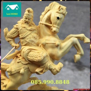 Tượng trang trí gỗ Hoàng Dương cao cấp, tượng phật phong thủy -M17 Quan Công cưỡi ngựa . . ..