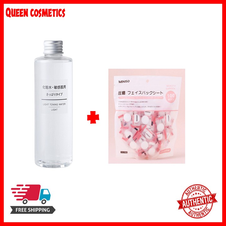 combo Nước Hoa Hồng Muji Light Toning Water 200ml và mặt nạ nén Miniso Nhật Bản (queen cosmetics)