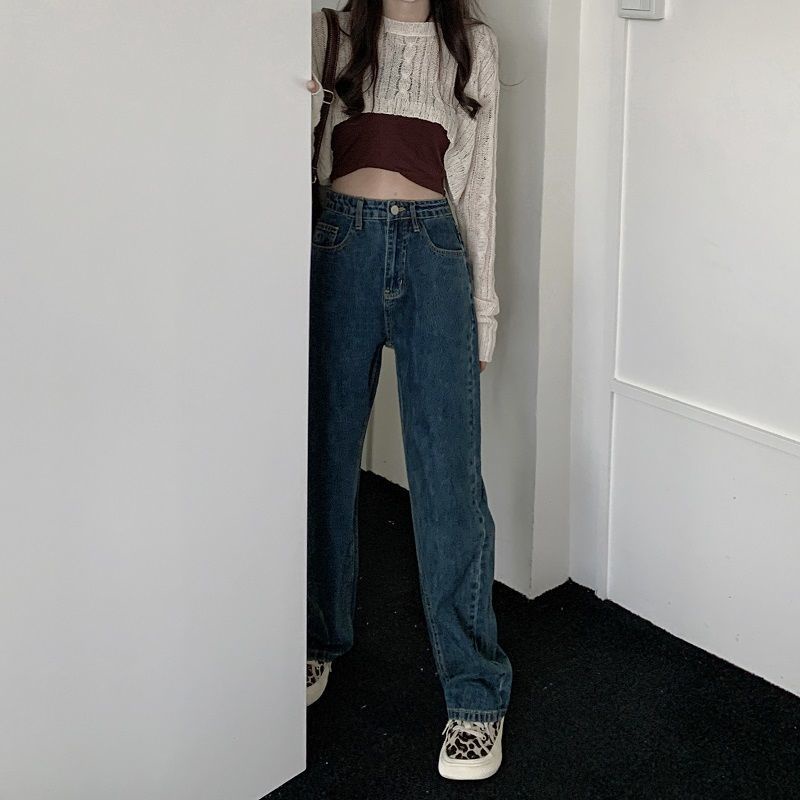 IELGY Quần Jean Dài Dáng Suông Kiểu Retro Cá Tính Cho Nữ
