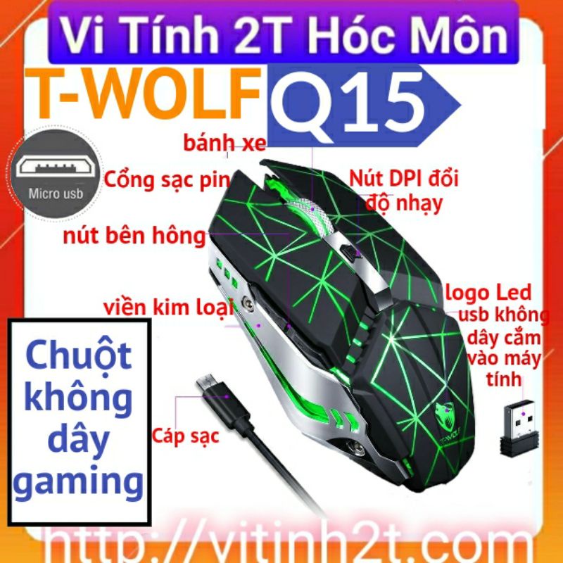 Chuột không dây gaming T-WOLF Q15 pin sạc led