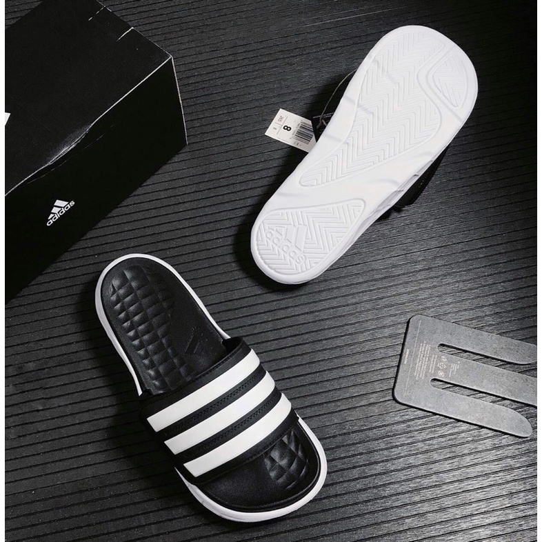 Dép Adidas Duramo SL Slide màu Đen sọc Trắng