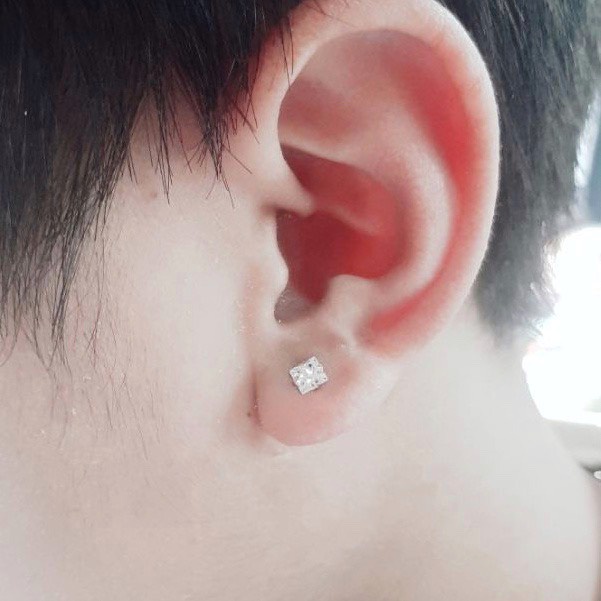 Khuyên Bạc Ta S925 Cao Cấp CaoBac Silver Nụ Đá Vuông Đơn Giản, Cá Tính Thời Trang Phụ Kiện Trang Sức Unisex Cá Tính