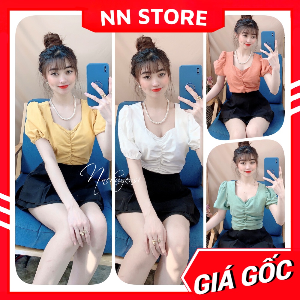 Áo kiểu nữ chất vải MT siêu mềm mịn phối nơ thêu hình dễ thương  MT