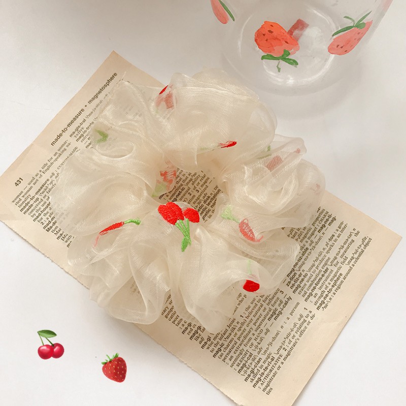 Dây Buộc Tóc Co Dãn Thêu Họa Tiết Trái Cây Phong Cách Hàn Quốc  (Hair Scrunchies)