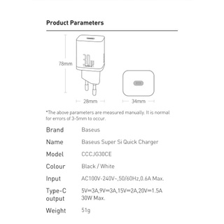 Củ sạc Baseus PD 30W USB Type-C QC3.0 dành cho iPhone 12 Pro Samsung Xiaomi