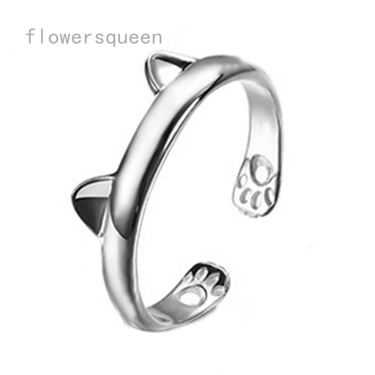 flowersqueen Nhẫn Mở Tai Mèo - Màu Bạc