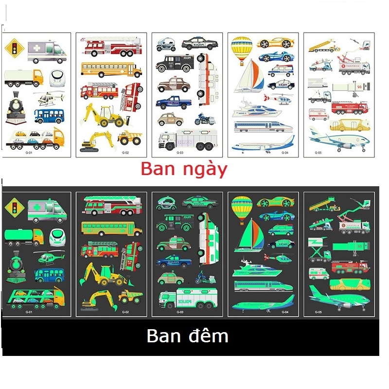 44 Hình Xăm Dạ Quang Phát Sáng, Miếng Dán Tattoo Xe Cứu Hỏa Xe Cảnh Sát Xe Cứu Thương