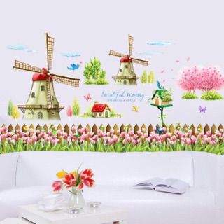 Decal dán tường hàng rào cối xay gió