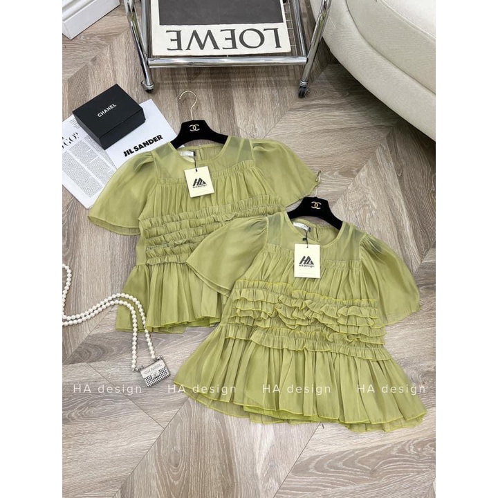 Áo babydoll nữ tay bồng, xếp eo bèo ngực m136