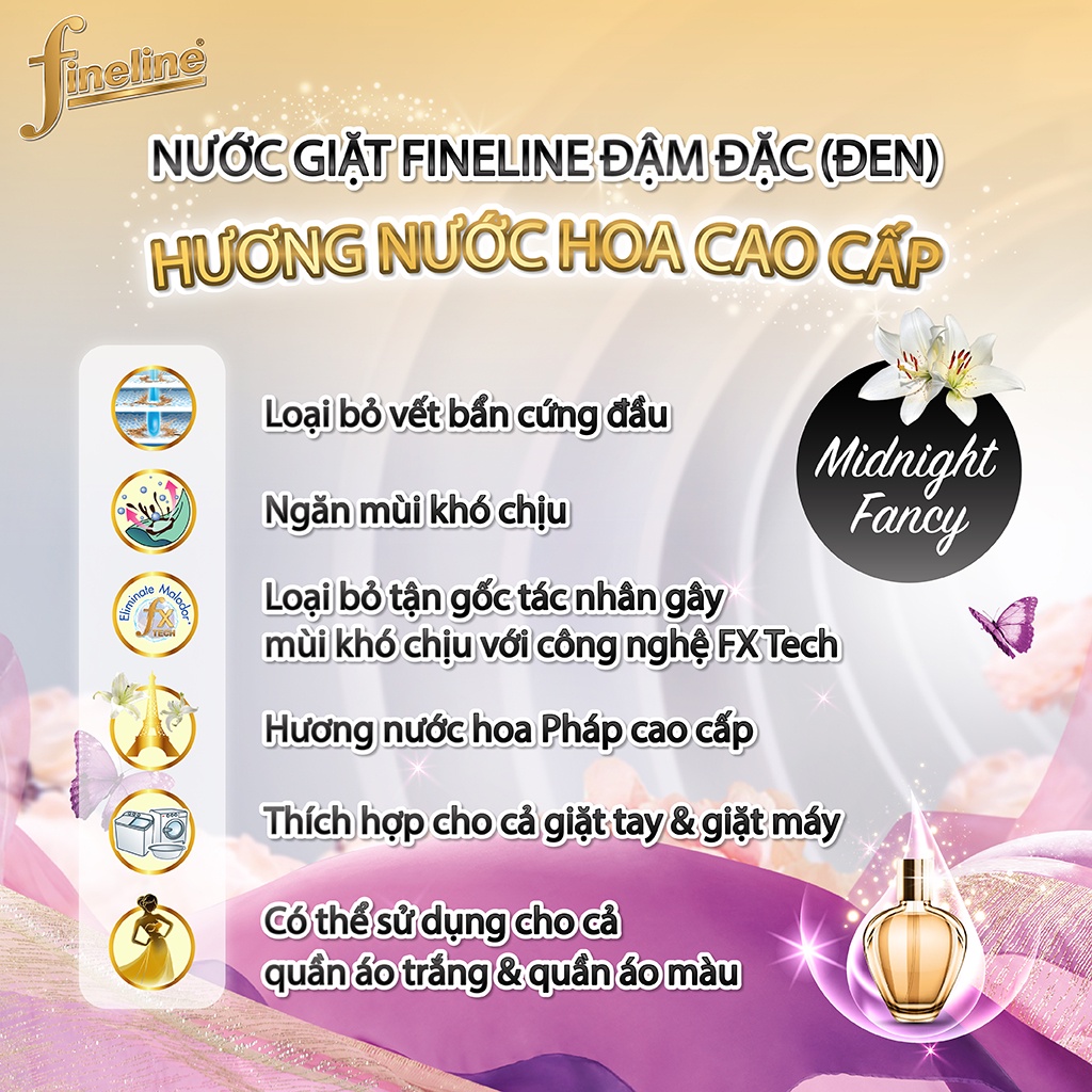 Nước Giặt Fineline Đậm Đặc Hương Nước Hoa Cao Cấp (Đen) Can 3000 ml.