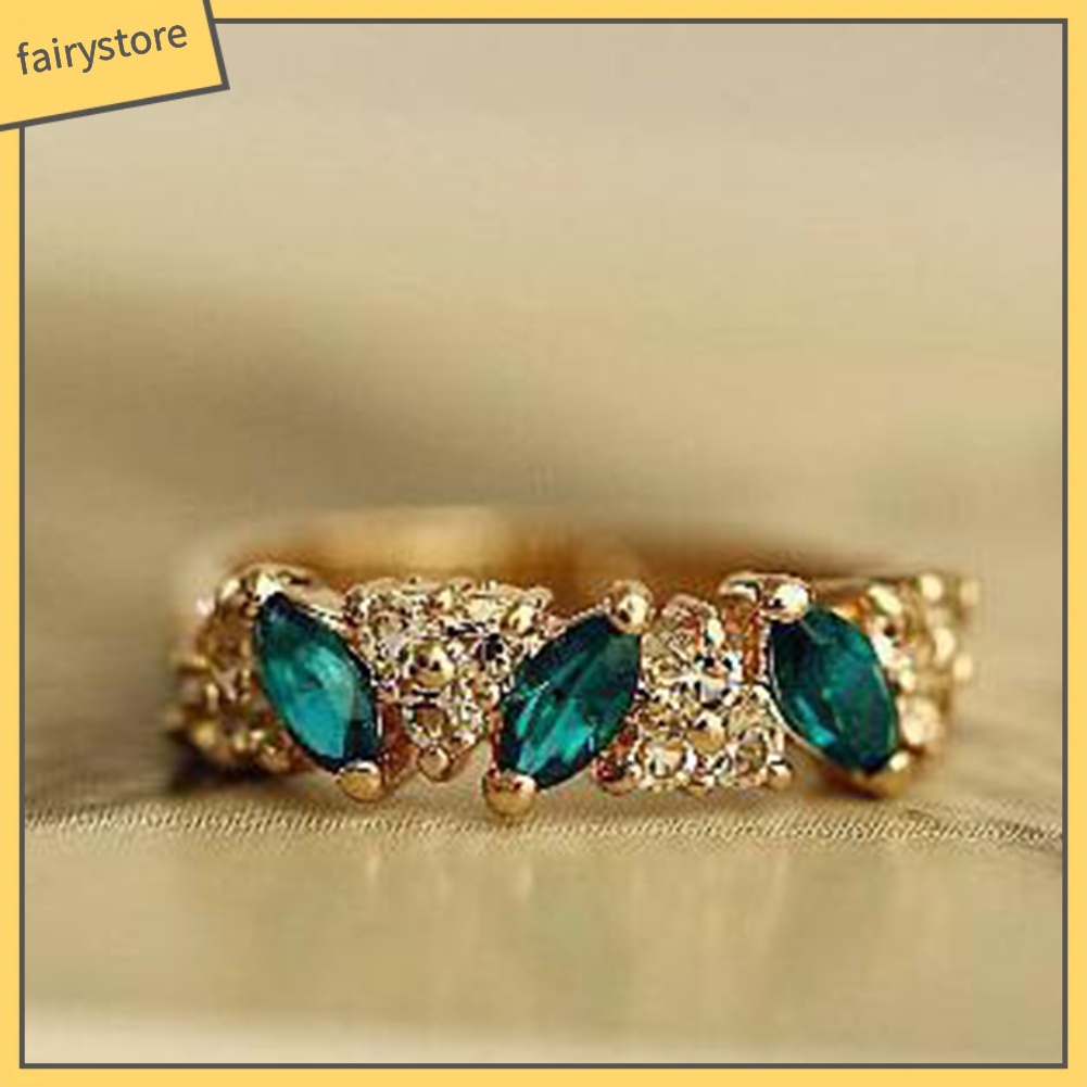 Nhẫn hợp kim đính đá ngọc lục bảo phong cách cổ điển cho nữ