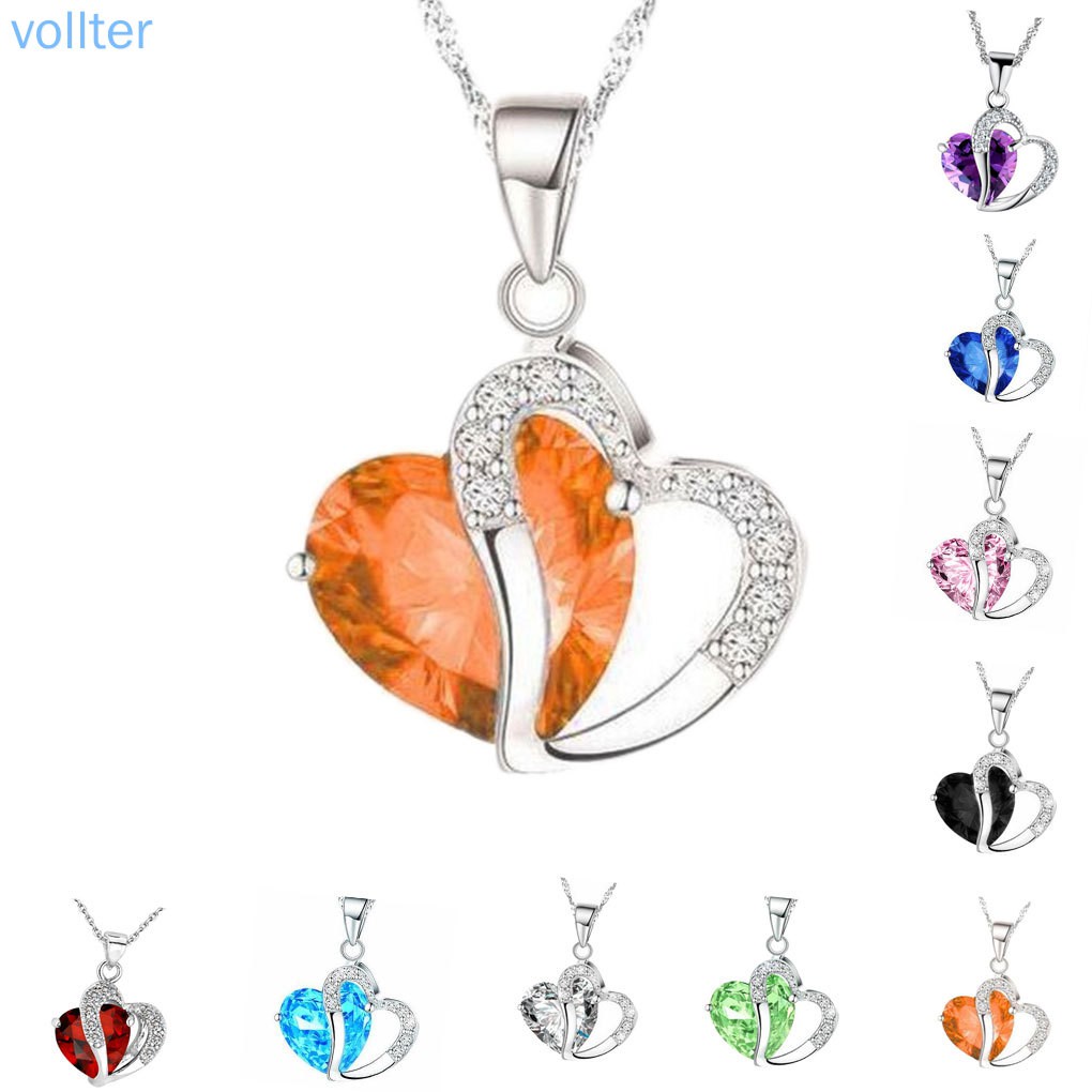 VOLL Women Girls Zircon Heart Pendant Clavicle Sweaters Necklace Alloy Adjustable Collar Decoration Jewelry