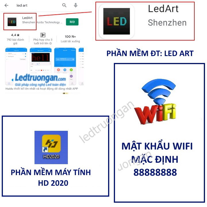 Biển led ma trận P10 đỏ - 12 tấm, mạch wifi, nguồn 5v