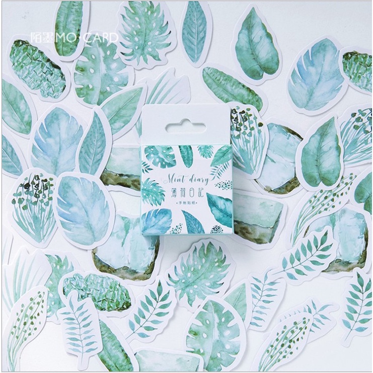 Hộp 45 miếng dán, Sticker trang trí thiệp, sổ, đồ dùng cá nhân chủ đề CÂY VÀ HOA độc lạ BAG U