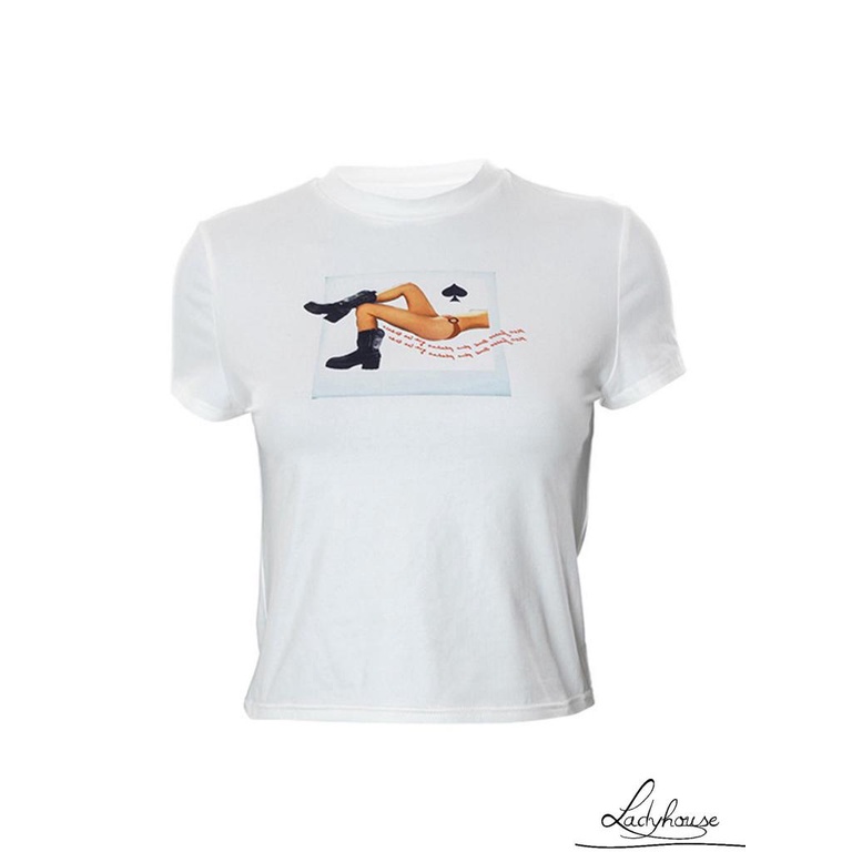 Áo Thun Crop Top Tay Ngắn Cổ Tròn In Họa Tiết Thời Trang Cho Nữ