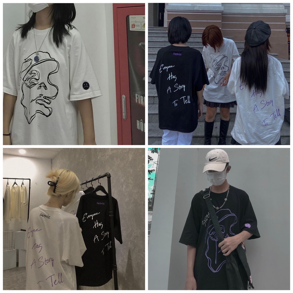 Áo thun tay lỡ unisex  phom rộng dáng dài cổ tròn size dưới 75kg - Sad boiz mặt người mới làm áo nhóm