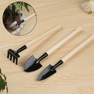 Bộ dụng cụ xẻng và cào đất mini cán tay cầm gỗ dùng trong làm vườn