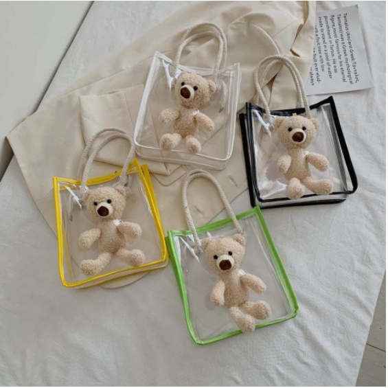 Túi Đeo Vai / Kẹp Nách Bằng Pvc Trong Suốt Hình Gấu Nhiều Màu Có Khóa Kéo Cho Nữ sang chảnh