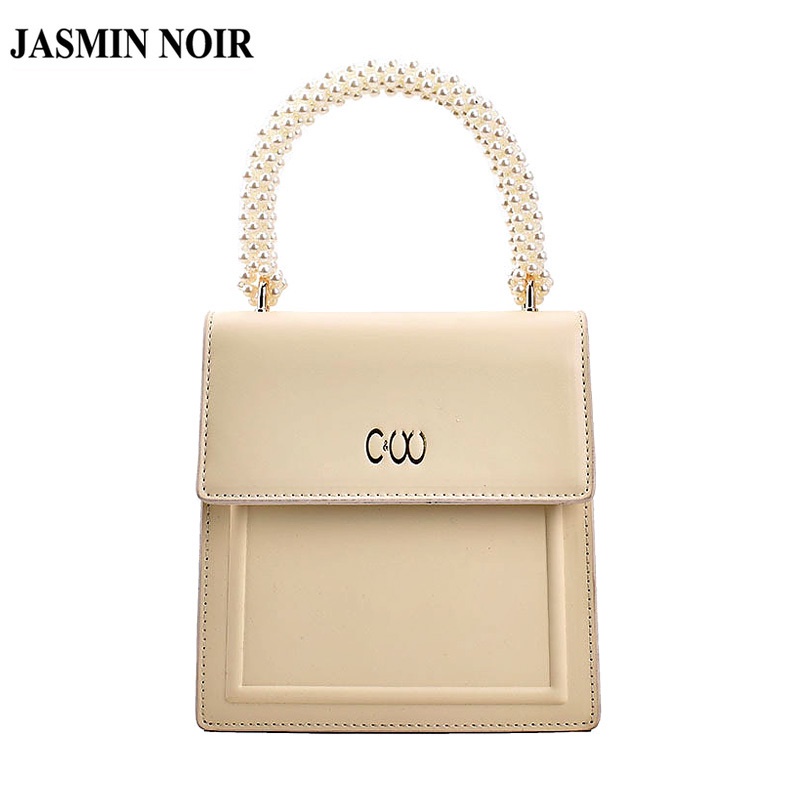 JASMIN NOIR Túi Xách Nữ Da PU Màu Trơn Đính Ngọc Trai Xinh Xắn Cao Cấp