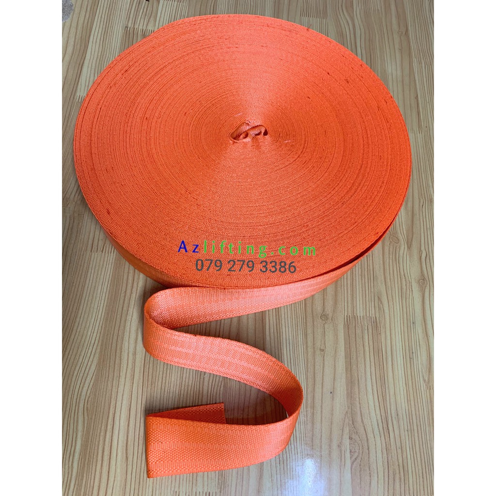 Cuộn dây đai 50mm polyester màu cam đỏ dạ quang dây trơn, dây dạ quang an toàn cho công trình xây dựng