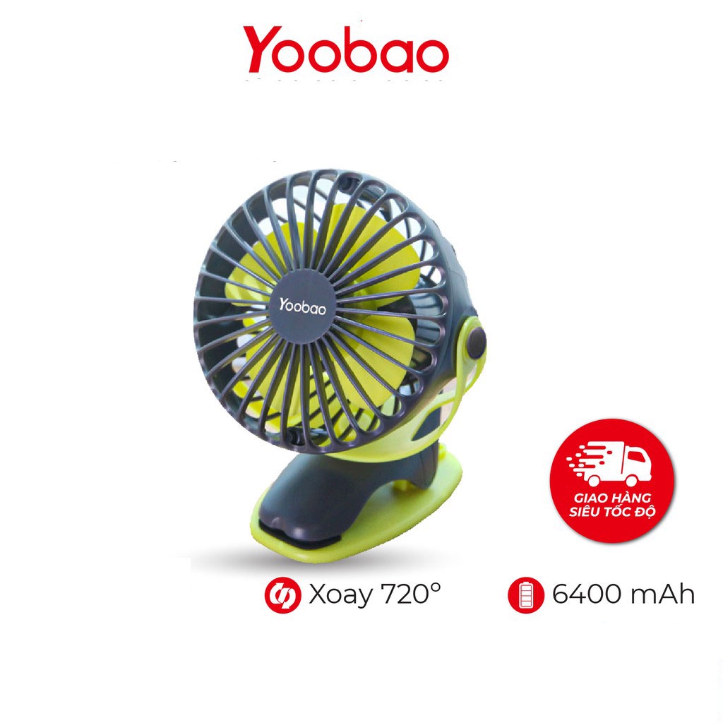 Quạt tích điện yoobao F04, quạt sạc mini kẹp địa hình đa năng, để bàn pin sạc 6400mah, tích điện 32h