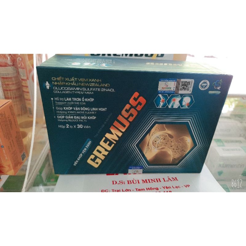 Viên khớp Vẹm Xanh Gremuss giảm đau+ sưng xương khớp+ thoái hóa khớp+  mỏi vai gáy+ tê bì chân tay