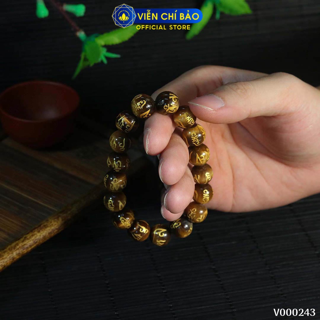 Vòng tay phong thủy đá vàng khắc Kinh Phật chữ vàng 12MM thời trang phụ kiện trang sức Viễn Chí Bảo V000243