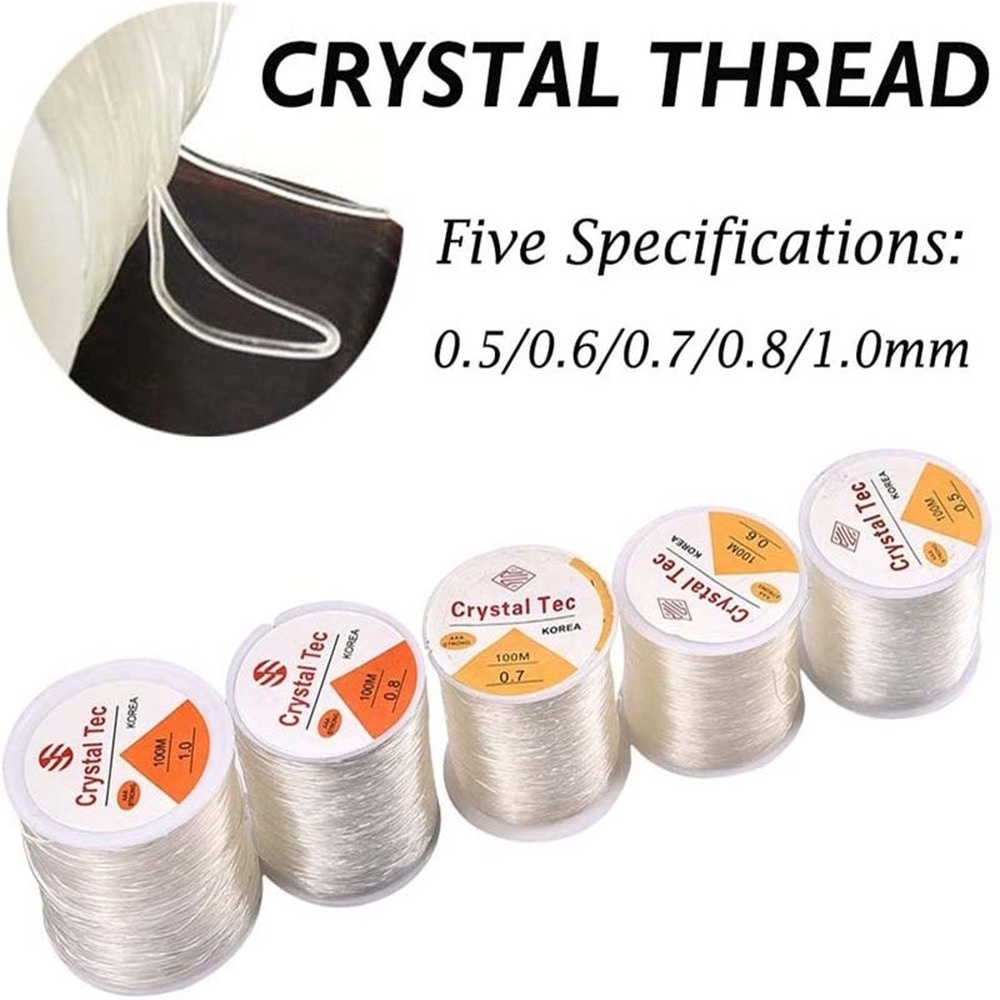 Cuộn Dây 100m Hạt Pha Lê Co Giãn Dày 0.5-1mm Dùng Làm Trang Sức Tiện Dụng