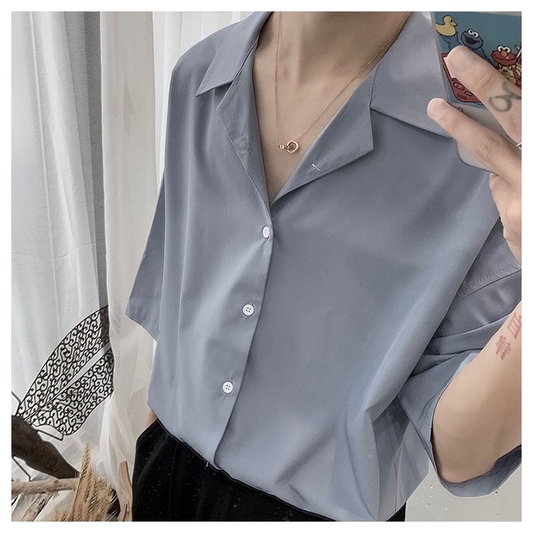 Áo sơ mi ngắn tay nam nữ cổ vest pantoni form rộng sơ mi cổ vest unisex tay lỡ, chất vải lụa mịn chống nhăn