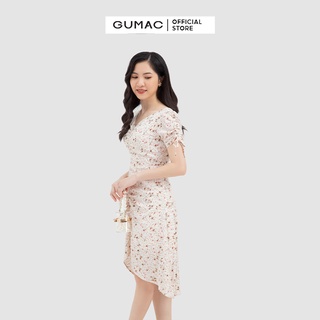 Đầm nữ cổ V rút nhún GUMAC họa tiết hoa nhí dễ thương DB647