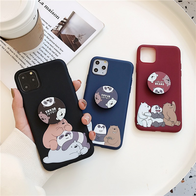 Ốp điện thoại mềm in hoạt hình We Bare Bears kèm giá đỡ cho iPhone X XS MAX XR 11 PRO MAX IPHONE 6S 6 7 8 PLUS