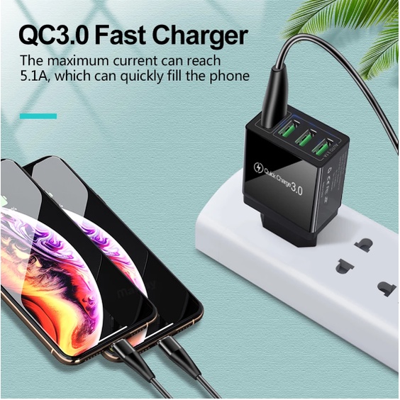 Củ Sạc Nhanh 4 Cổng Usb 3.1A Phích Cắm EU / US Cho Điện Thoại / Máy Tính Bảng
