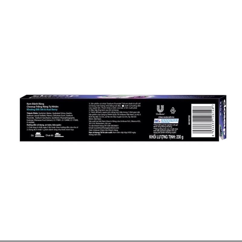 Kem đánh răng dạng Gel Closeup Trắng Răng Tự Nhiên Khoáng Đất Sét &amp; Acai Berry răng trắng tự nhiên 2.5 lần 230g