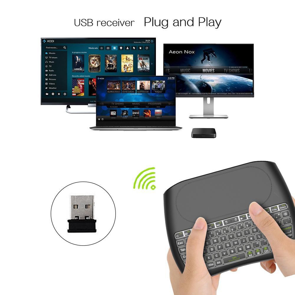 Bàn Phím Mini Không Dây D8 2.4G, Bộ Điều Khiển Touchpad Kèm Đèn Nền