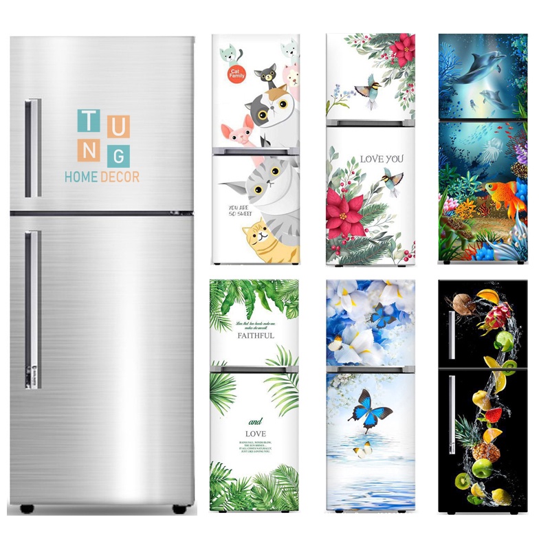 Decal dán tủ lạnh 3D chống nước, sẵn keo, miếng dán tủ lạnh đủ kích cỡ