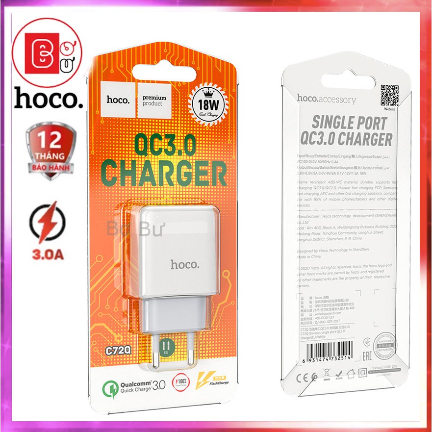 Củ Sạc nhanh 18W QC-3.0, Phù Hợp Tất cả Điện Thoại, Máy Tính Bảng -Bơ Bư