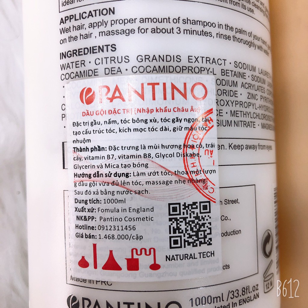 CẶP GỘI XẢ PANTINO 1000ML CHO TÓC BỊ GÀU NẤM,PHỤC HỒI TÓC HƯ TỔN VÀ KÍCH THÍCH MỌC TÓC