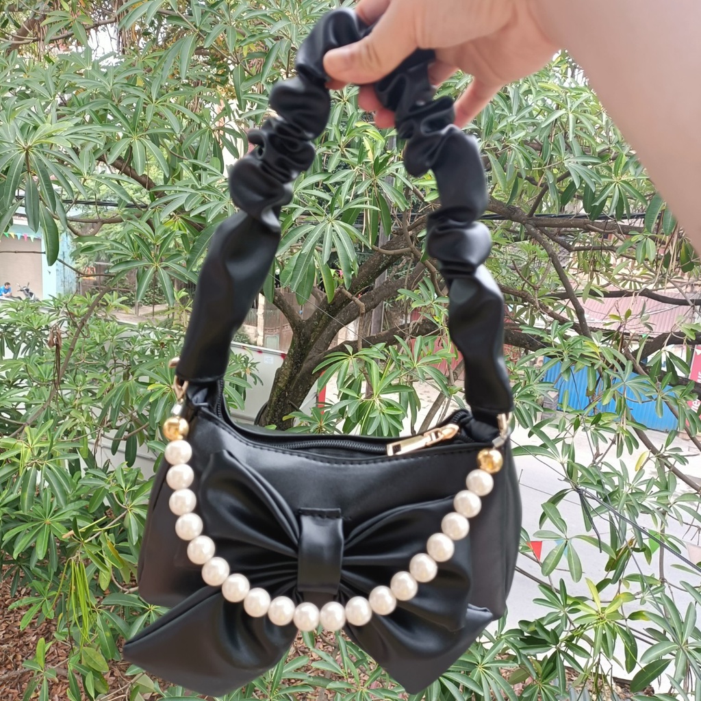 TÚI KẸP NÁCH QUAI RÚM HÌNH NƠ KÈM chuỗi hạt SIÊU XINH, TÚI XÁCH NỮ ĐẸP, PHỤ KIỆN THỜI TRANG HOT
