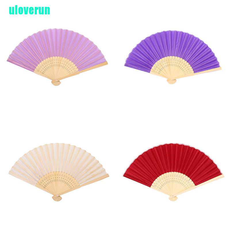 Quạt Xếp Cầm Tay Bằng Tre Lụa In Họa Tiết Kiểu Trung Hoa Cổ Điển