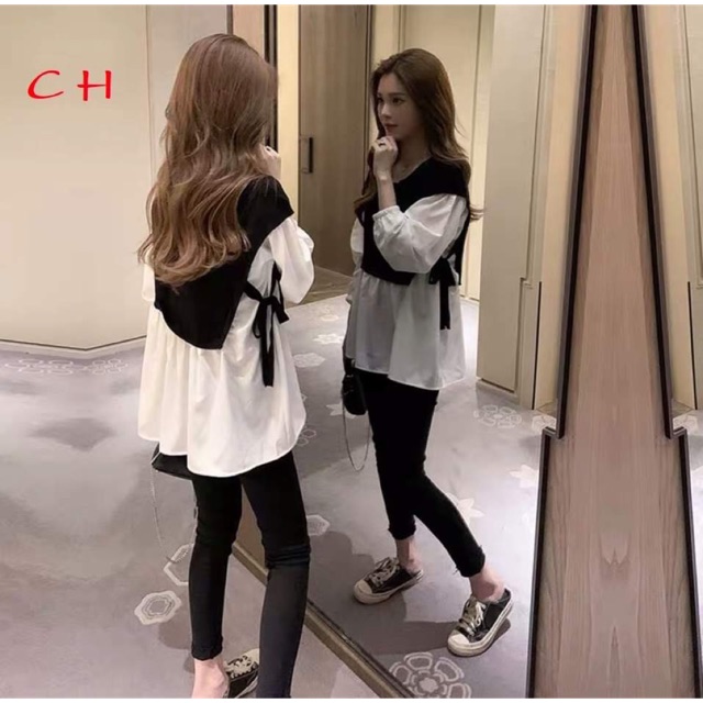 Áo baby doll phối sơ mi