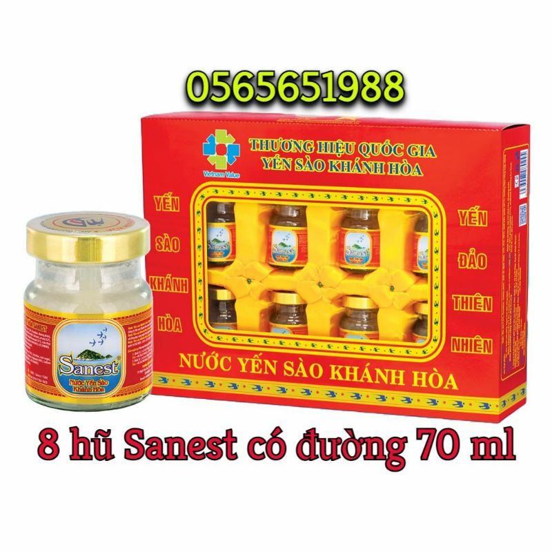 Hộp quà tặng cao cấp Yến sào Khánh Hòa 8 lọ Sanest có đường 70ml