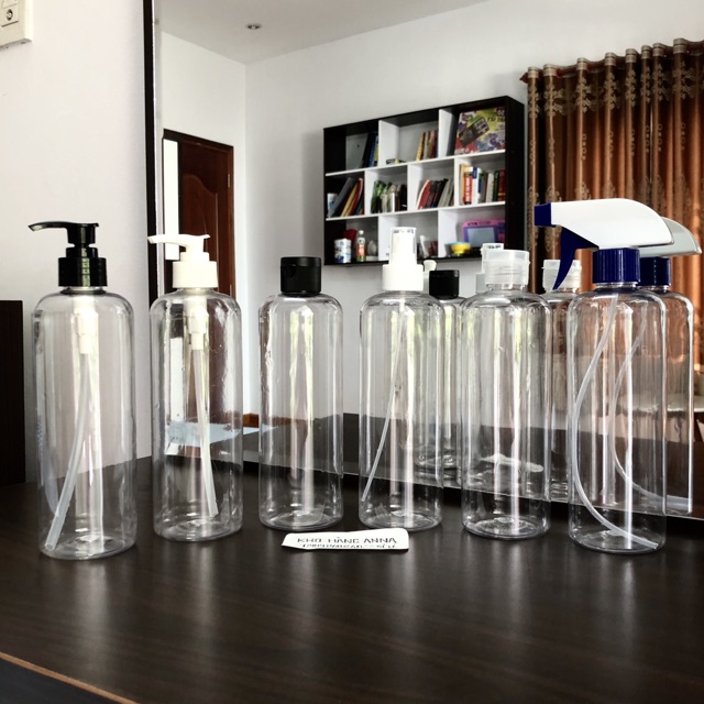 50 chai pet nhựa 500ml chiết mỹ phẩm màu nâu và trong suốt - combo 50 chai nhựa 500ml nhấn nhỏ giọt, xịt sương, nắp bật
