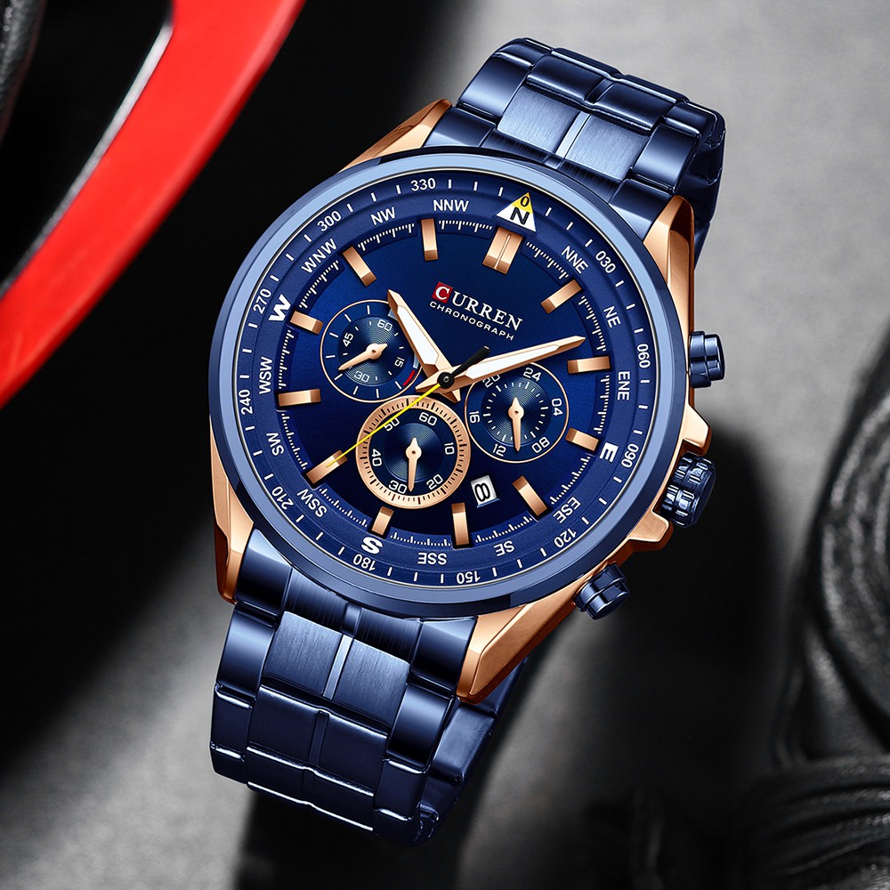 CURREN Men's Watches Stainless Steel Quartz Luminous Pointers New Casual Sport waterproof 8399