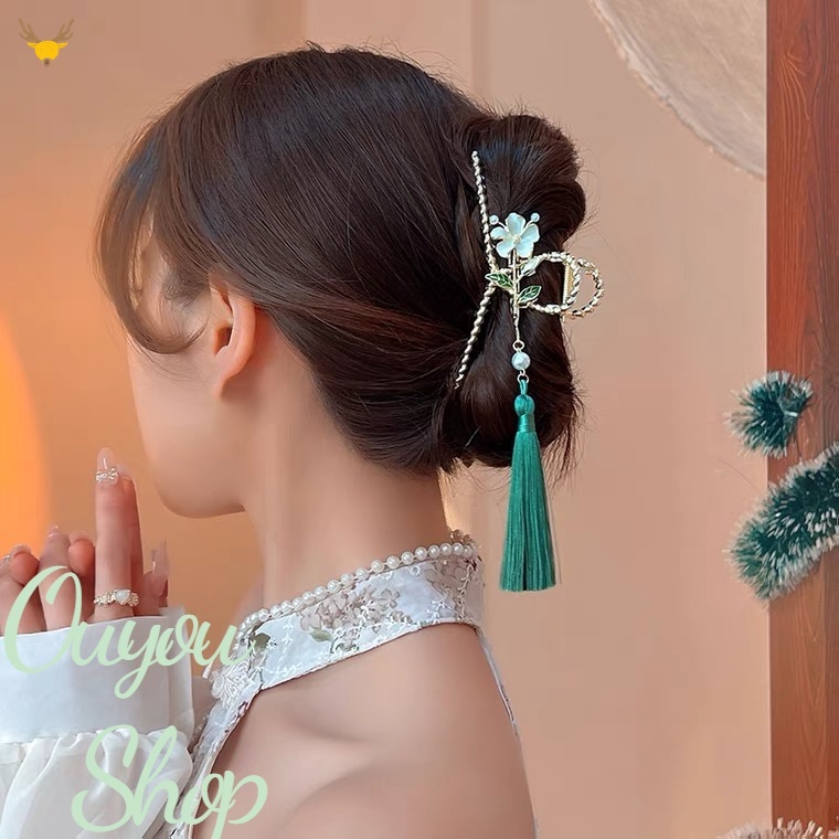 Kẹp Tóc Hình Hoa Hồng/ Cá Mập Phối Tua Rua Kiểu Hán Phục Độc Đáo Thời Trang