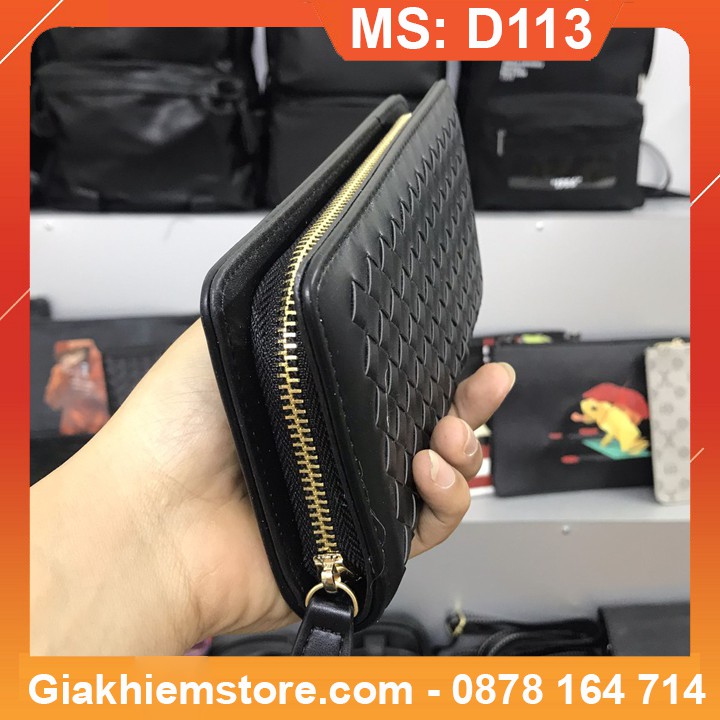 Túi Ví Cao Cấp Bằng Da Elemich [MS:D113] Màu Nâu Đen May Kẻ Caro Của Gia Khiêm Store