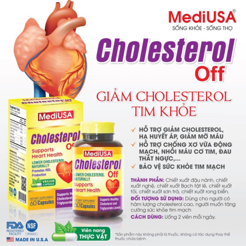 Viên uống giảm cân giảm mỡ máu MediUSA Cholesterol Off⚡Nhập khẩu Mỹ⚡Hộp 60 viên giúp giảm nguy cơ béo phì