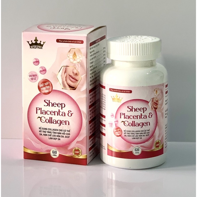 Nhau Thai Cừu SHEEP PLACENTA & COLLAGEN Kingphar Hộp 60 viên - Mờ Nám, Đẹp Da Cân Bằng Nội Tiết