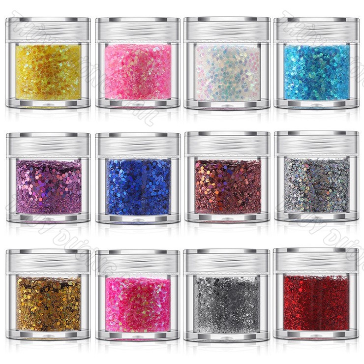 Set nhũ kim tuyến 12 màu ẩn gel, chuyên dùng làm nail, mix màu, 10g/hũ