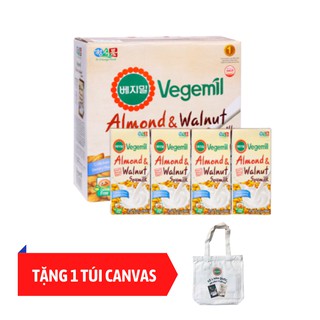 (Tặng 1 túi canvas) Lốc 16 hộp Sữa đậu nành, hạnh nhân và óc chó Vegemil 190ml - Sữa hạt số 1 Hàn Quốc
