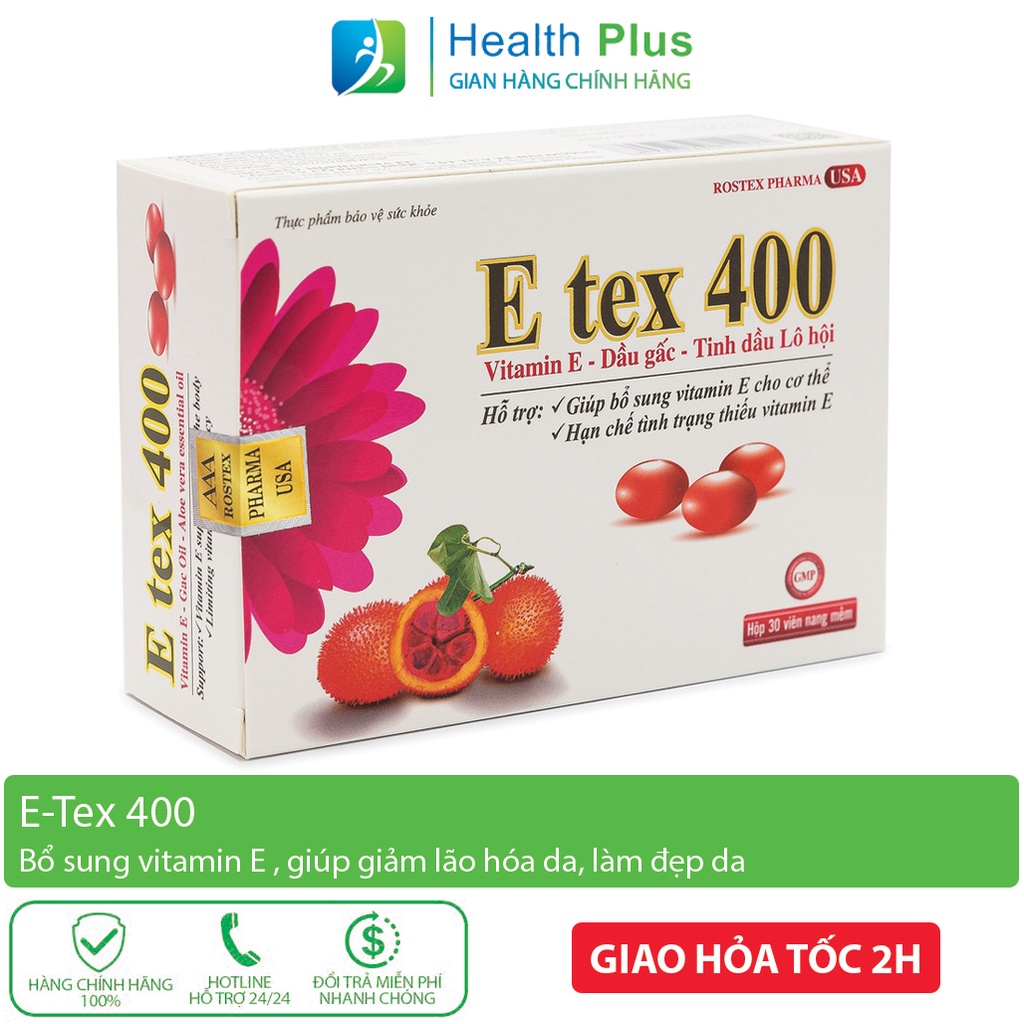 E Tex 400 ROXTECH Vitamin E đỏ, dầu gấc giảm nám sạm, khô, nhăn da - 30 viên (E Tex 400 vỉ)